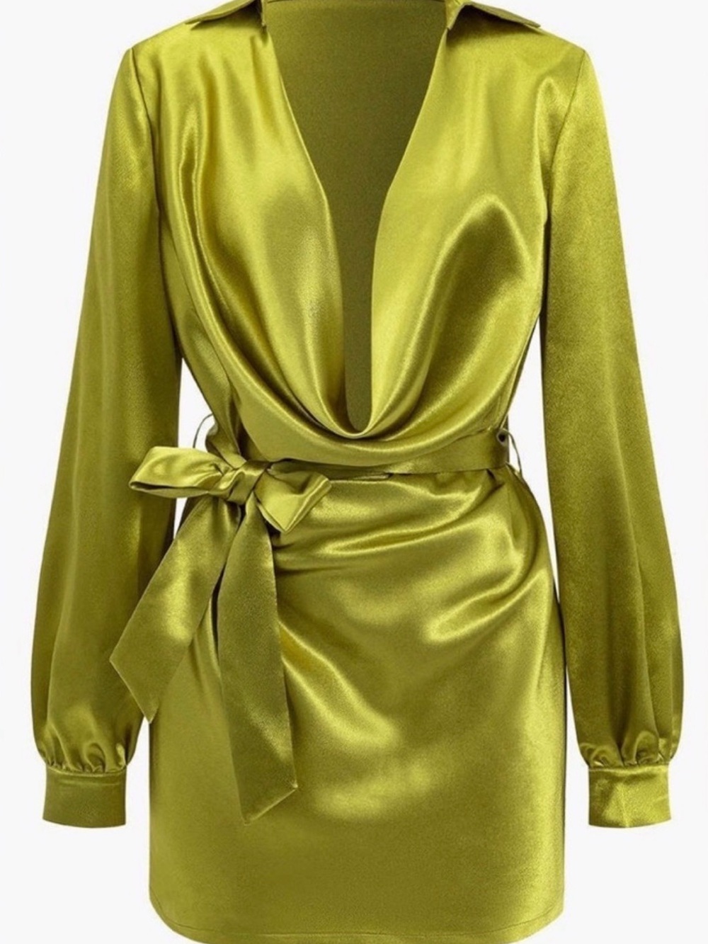 MICAS Satin Wrap Dress in Olive Green
